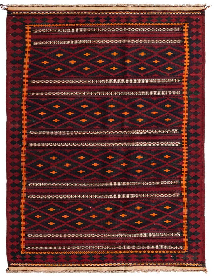 Detail image of 4' 6 x 9' 5 Hand Woven Kilim Fars Wool Runner Rug