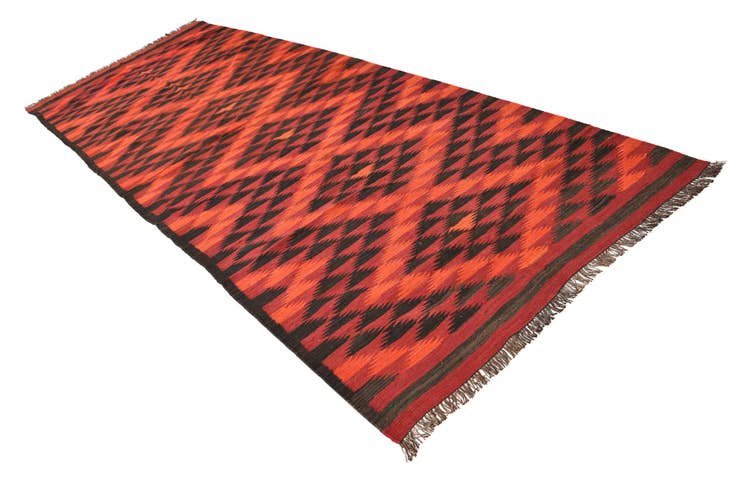 Detail image of 4' 6 x 11' 7 Hand Woven Kilim Fars Wool Runner Rug