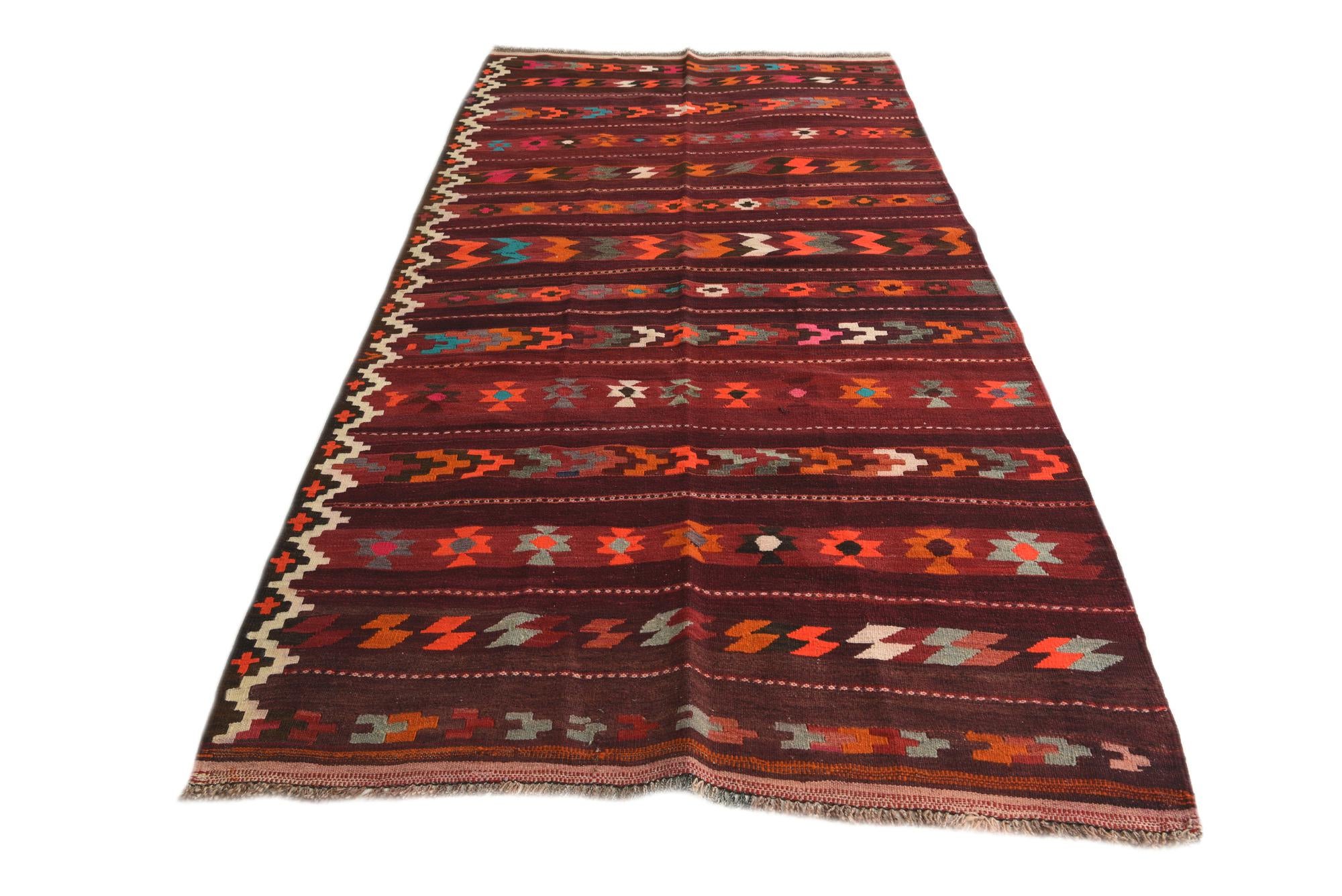4' 8 x 9' 5 Hand Woven Kilim Fars Wool Runner Rug