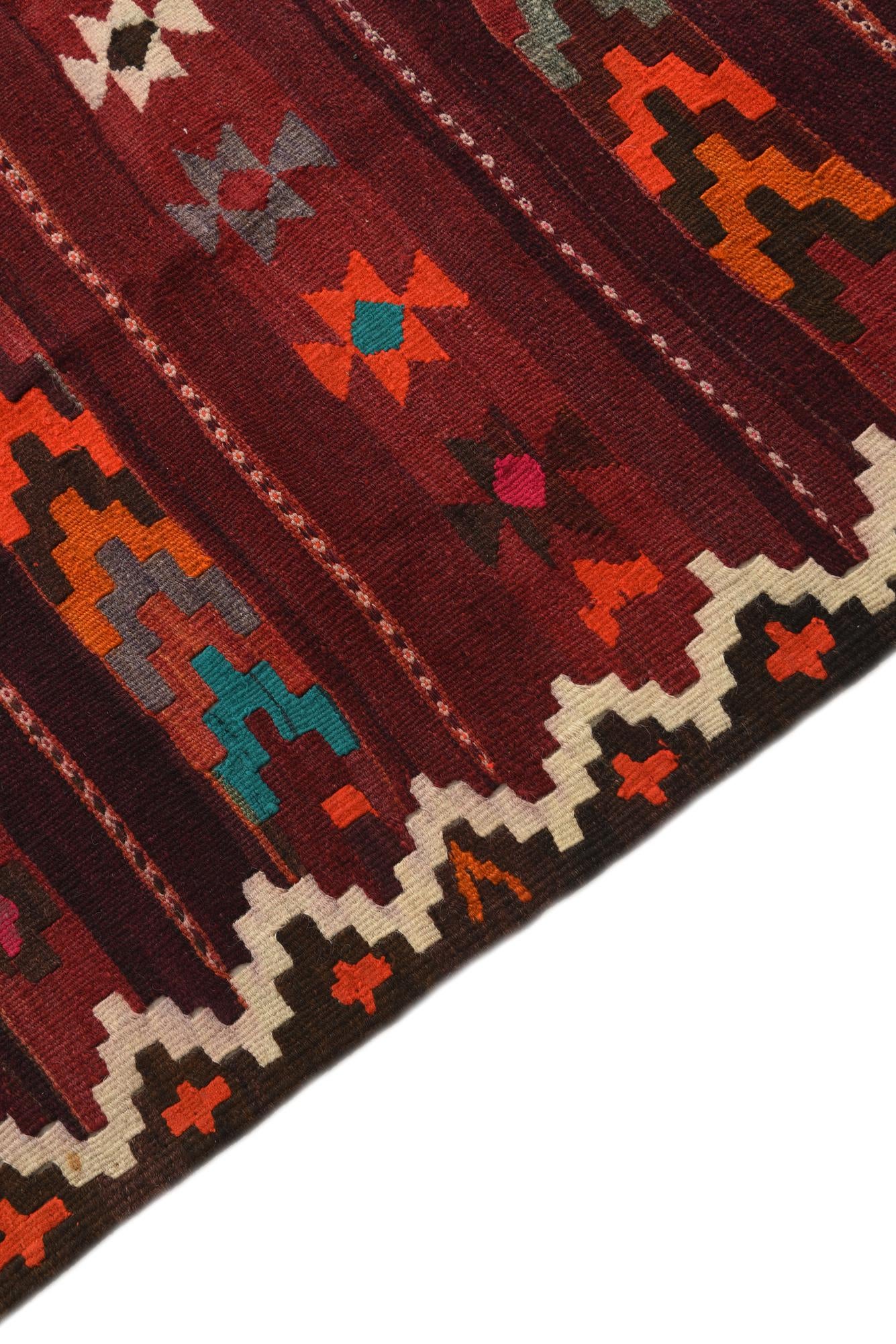 4' 8 x 9' 5 Hand Woven Kilim Fars Wool Runner Rug