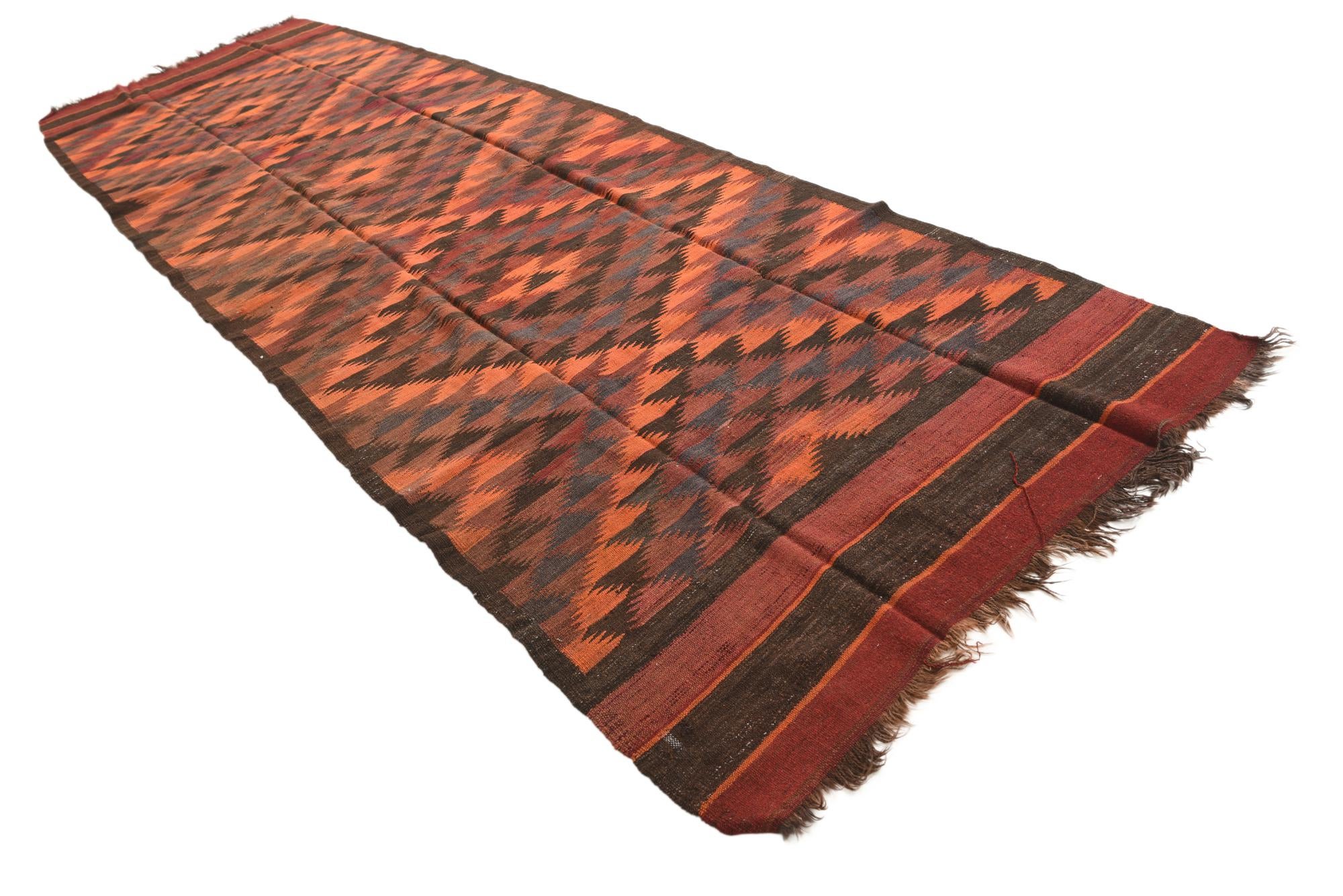 4' 6 x 14' 5 Hand Woven Kilim Fars Wool Runner Rug