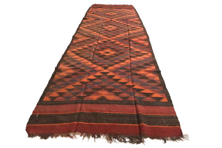 4' 6 x 14' 5 Hand Woven Kilim Fars Wool Runner Rug