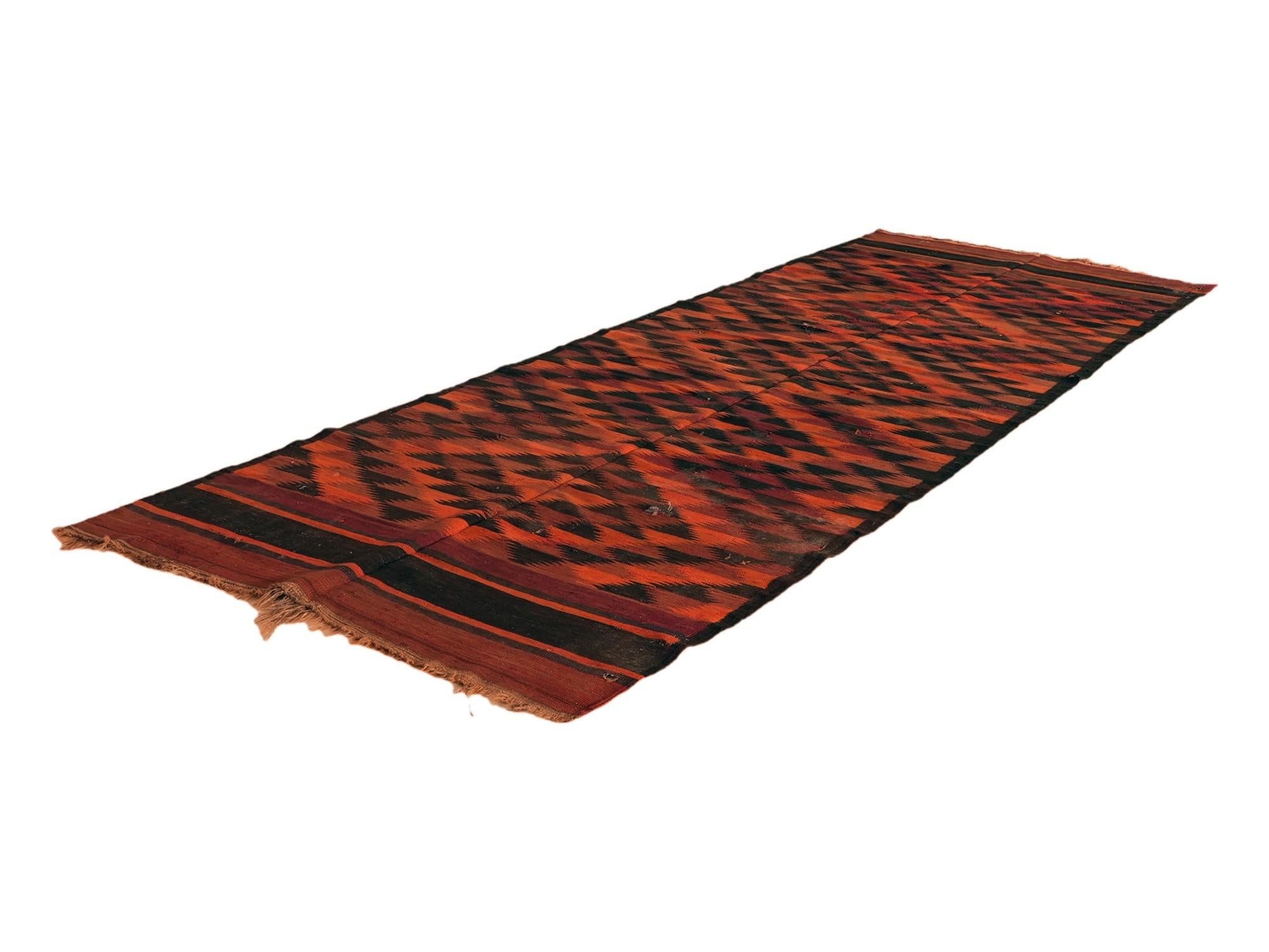 135cm x 375cm Hand Woven Kilim Fars Wool Runner Rug