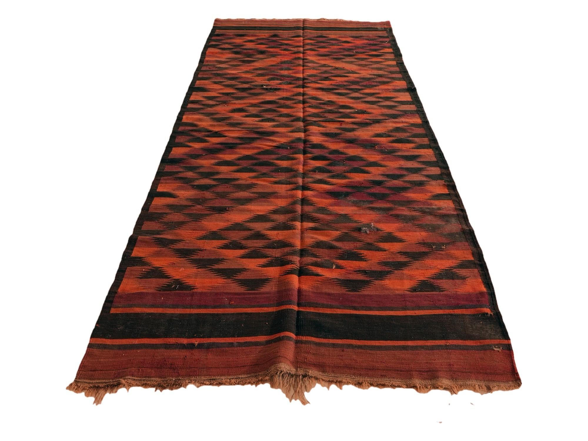 135cm x 375cm Hand Woven Kilim Fars Wool Runner Rug