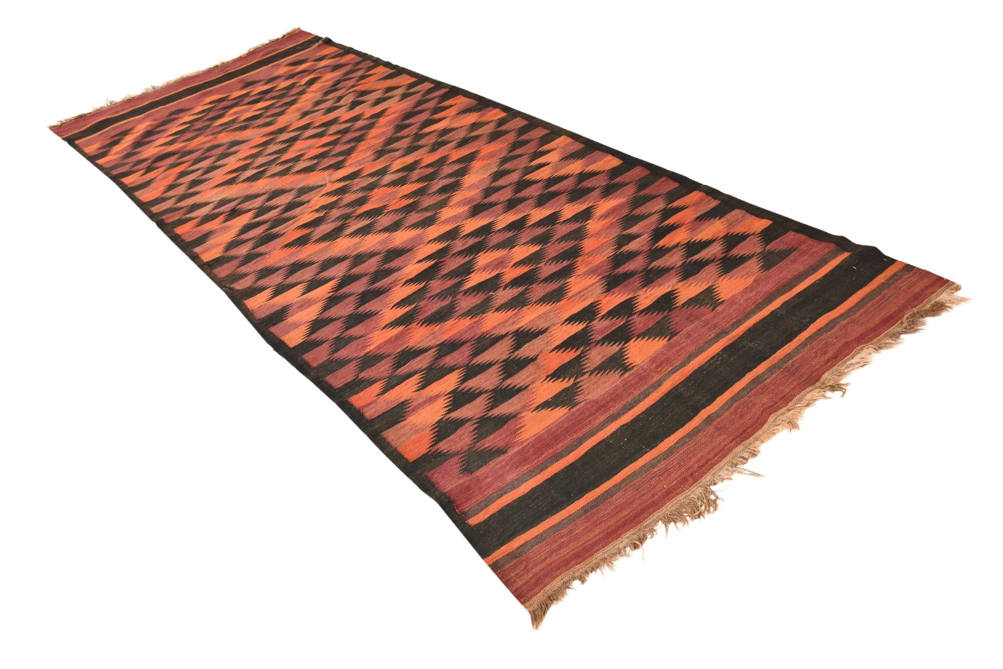 4' 5 x 11' 9 Hand Woven Kilim Fars Wool Runner Rug