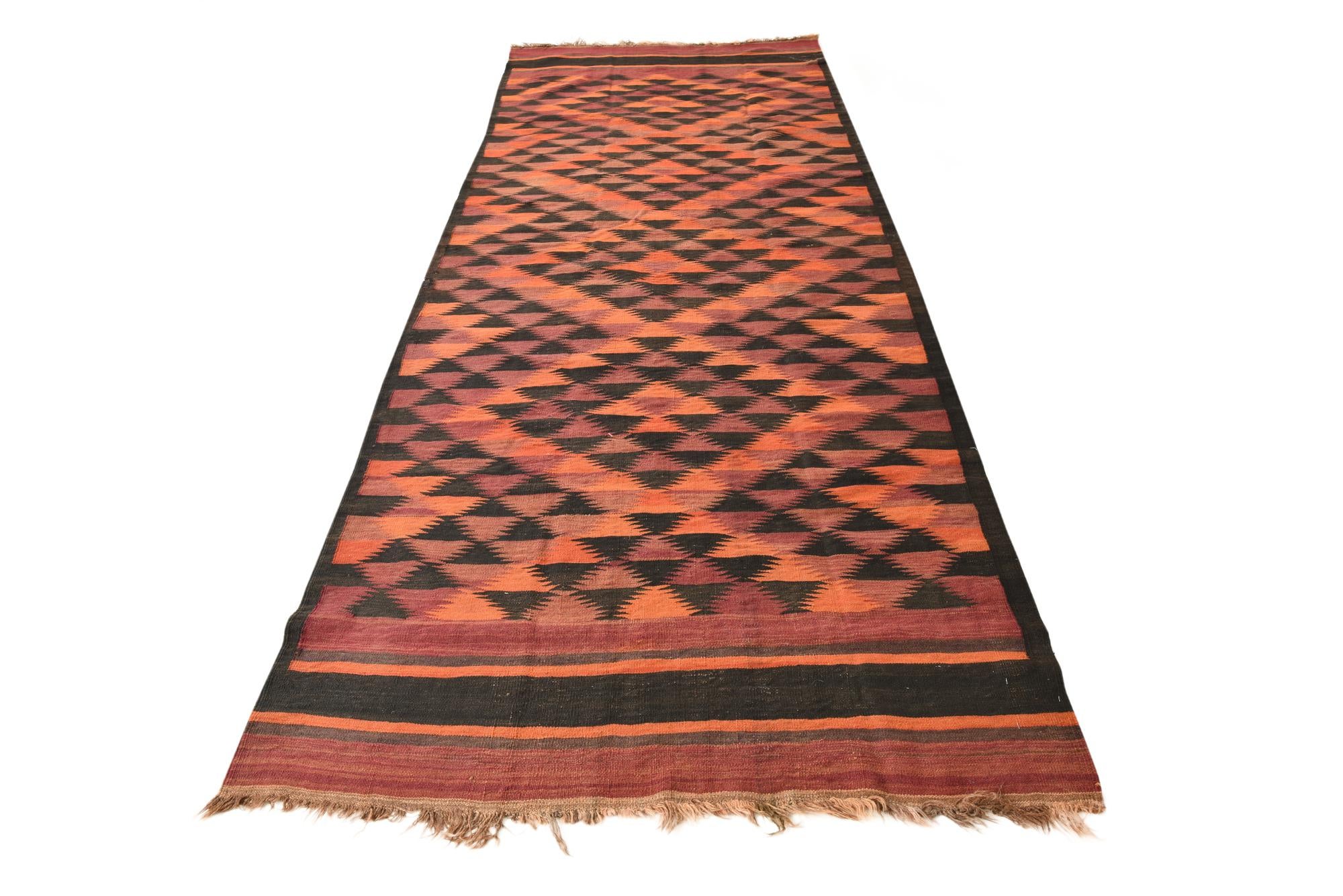 4' 5 x 11' 9 Hand Woven Kilim Fars Wool Runner Rug