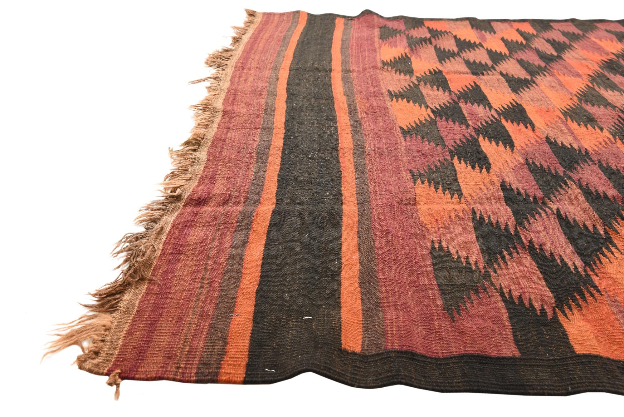 4' 5 x 11' 9 Hand Woven Kilim Fars Wool Runner Rug
