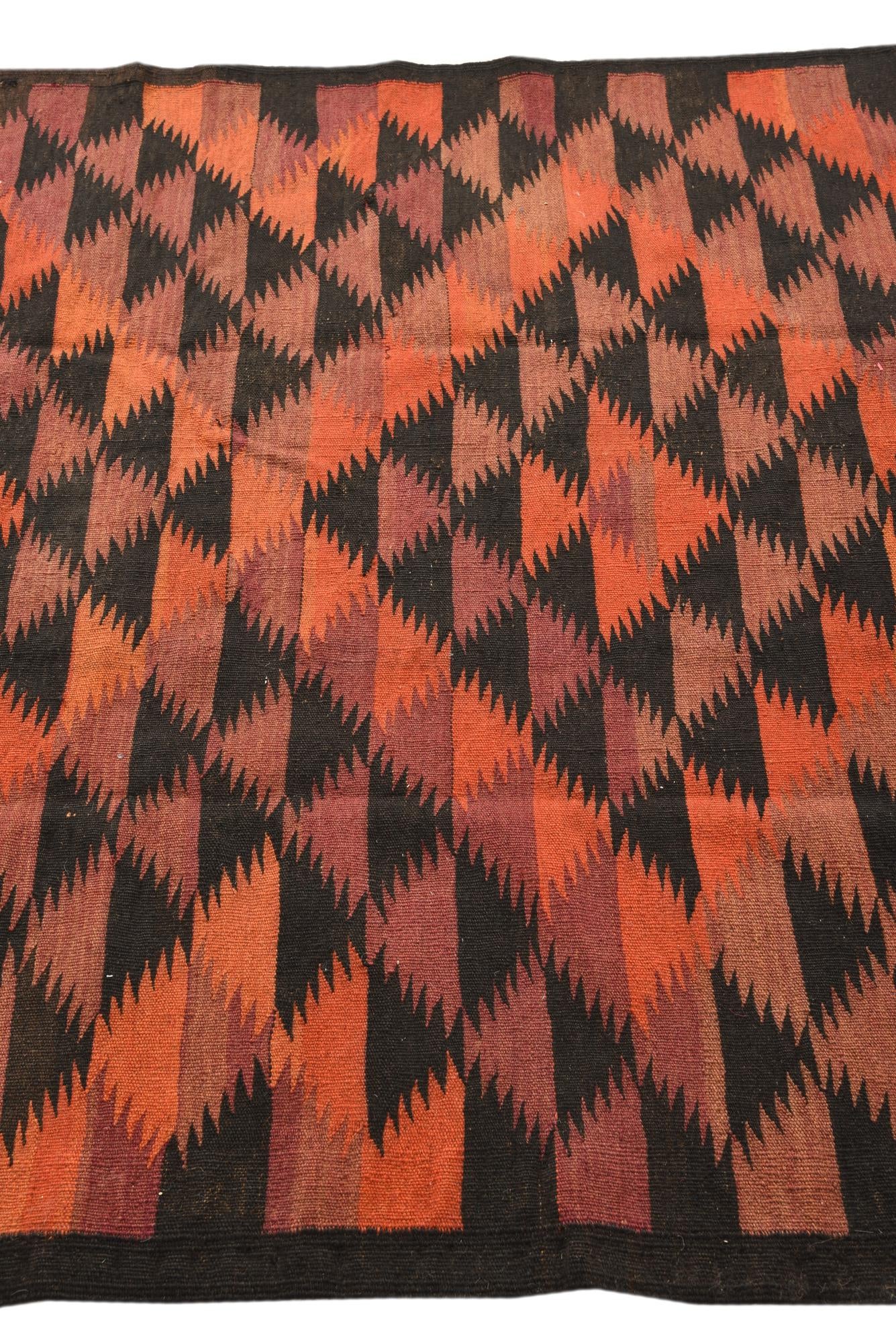 4' 5 x 11' 9 Hand Woven Kilim Fars Wool Runner Rug