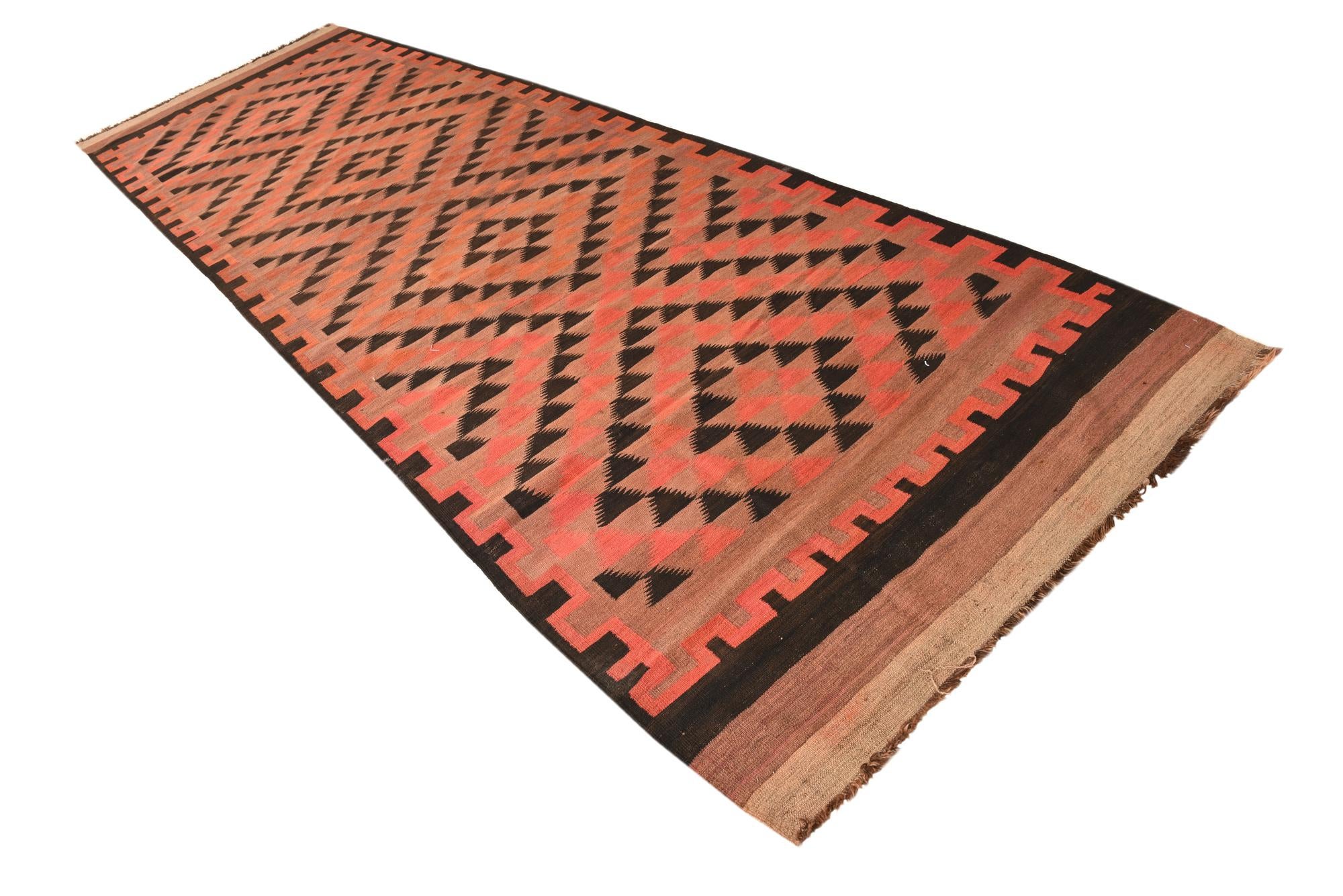 4' 8 x 15' 3 Hand Woven Kilim Fars Wool Runner Rug