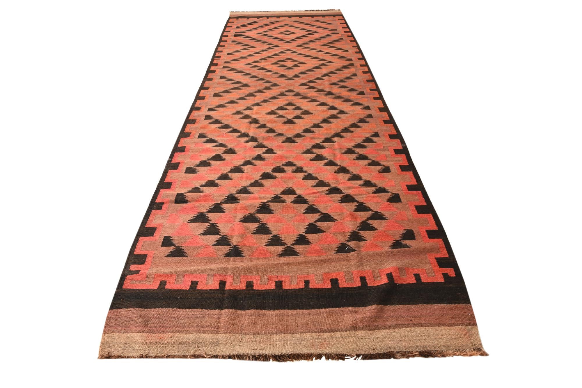 4' 8 x 15' 3 Hand Woven Kilim Fars Wool Runner Rug