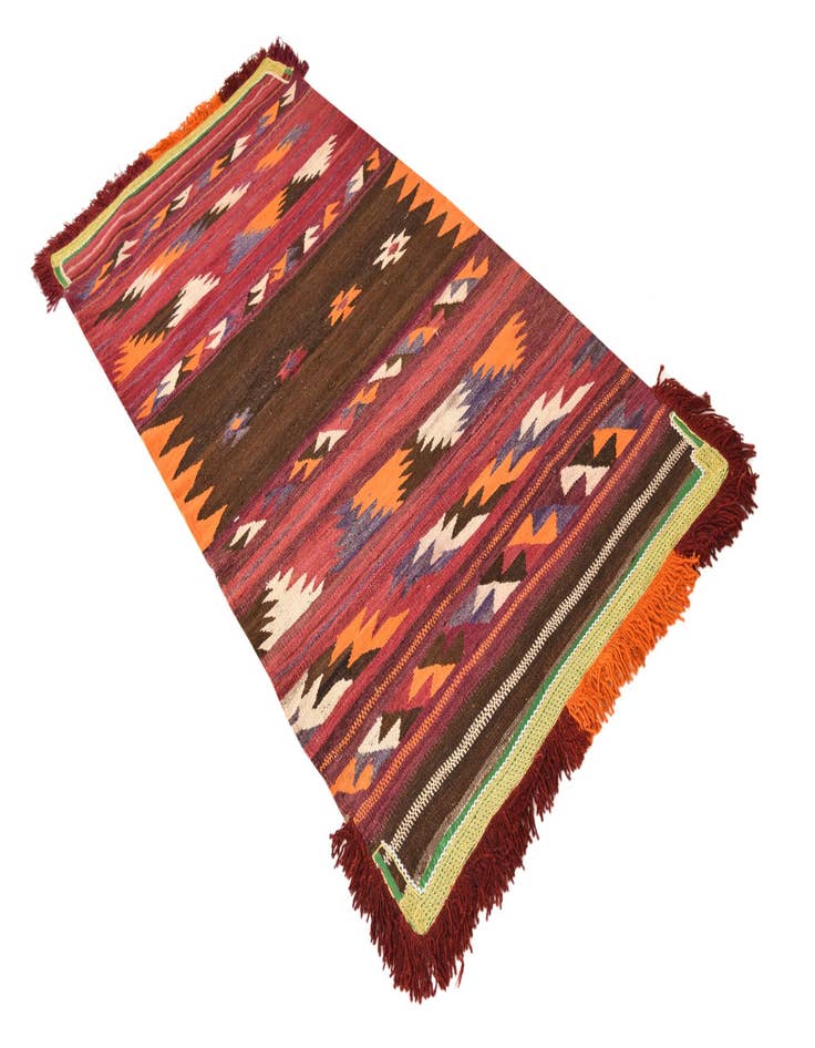 Detail image of 3' 2 x 6' 9  Hand Woven Kilim Fars Wool Runner Rug