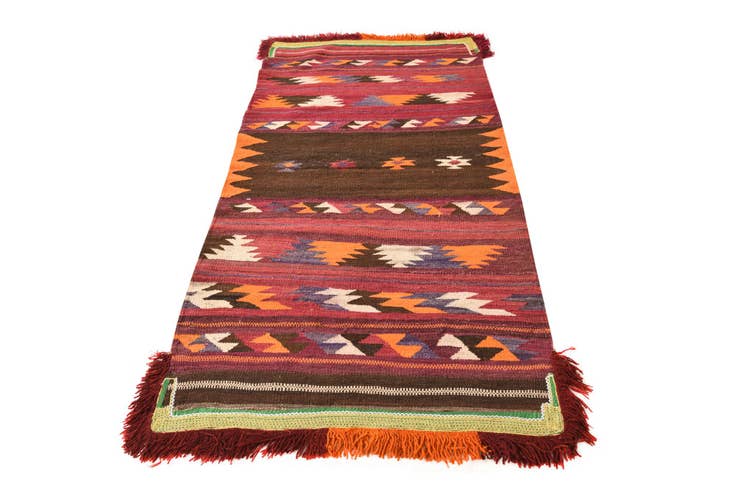 Detail image of 3' 2 x 6' 9 Hand Woven Kilim Fars Wool Runner Rug