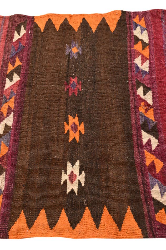 Detail image of 3' 2 x 6' 9 Hand Woven Kilim Fars Wool Runner Rug