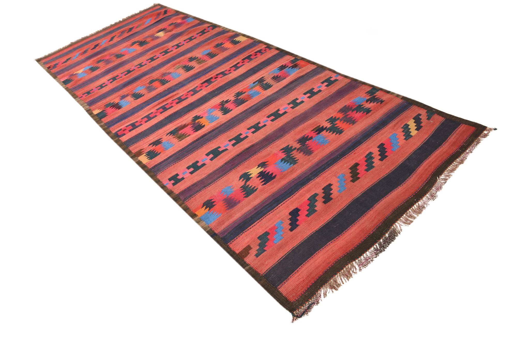 4' 1 x 10' 8 Hand Woven Kilim Fars Wool Runner Rug