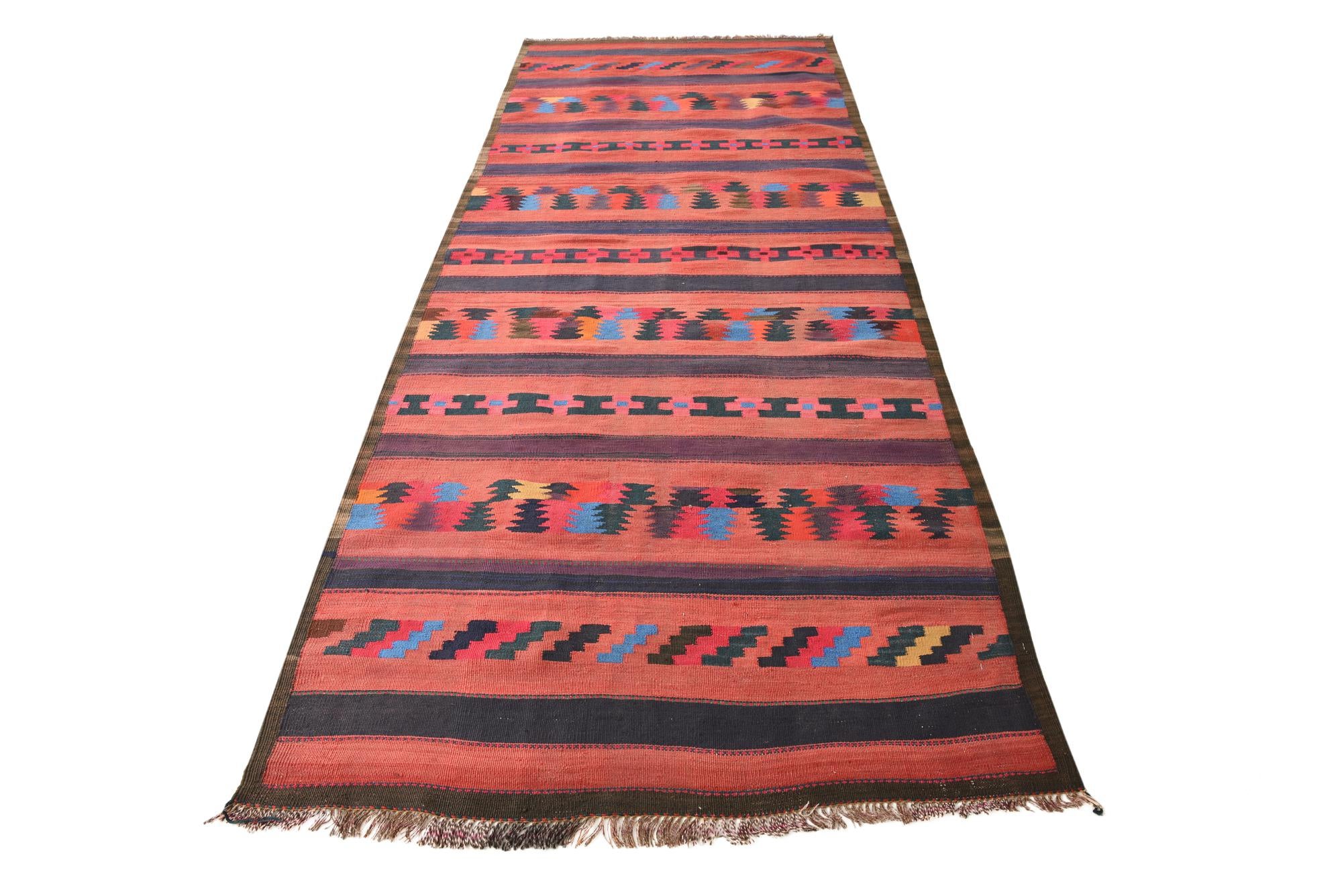 4' 1 x 10' 8 Hand Woven Kilim Fars Wool Runner Rug