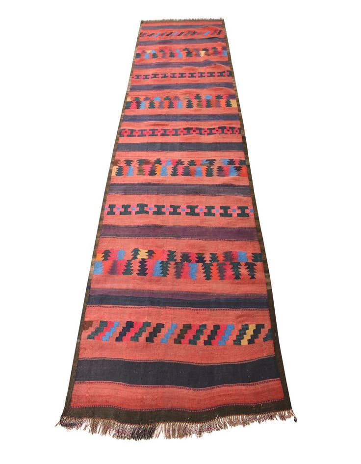 Detail image of 4' 1 x 10' 8  Hand Woven Kilim Fars Wool Runner Rug