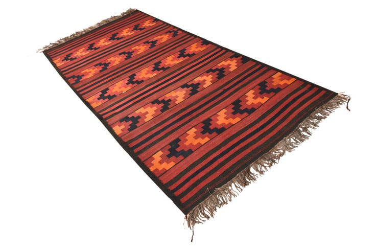 Detail image of 4' 4 x 9' 2 Hand Woven Kilim Fars Wool Runner Rug