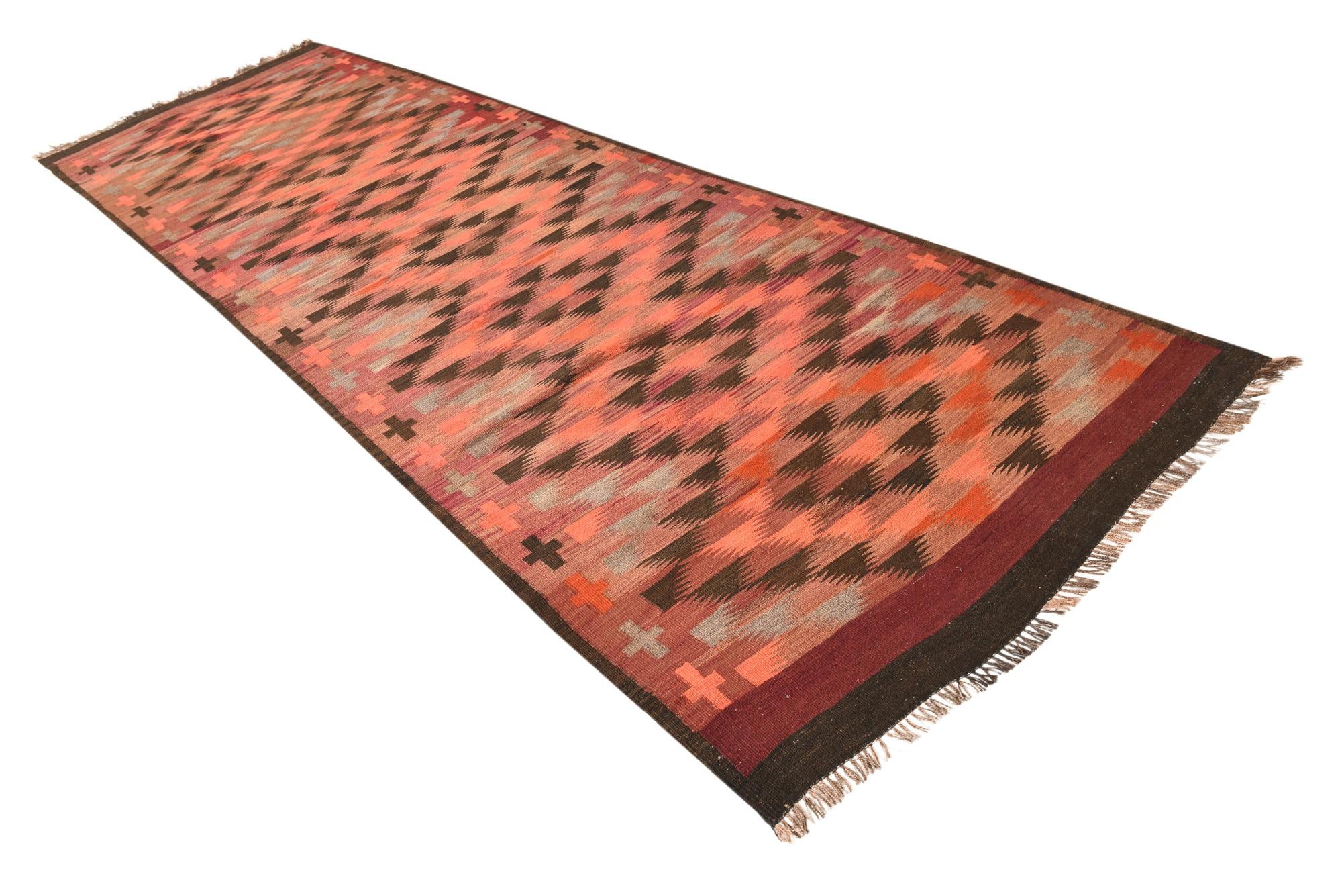 4' 2 x 14' Hand Woven Kilim Fars Wool Runner Rug