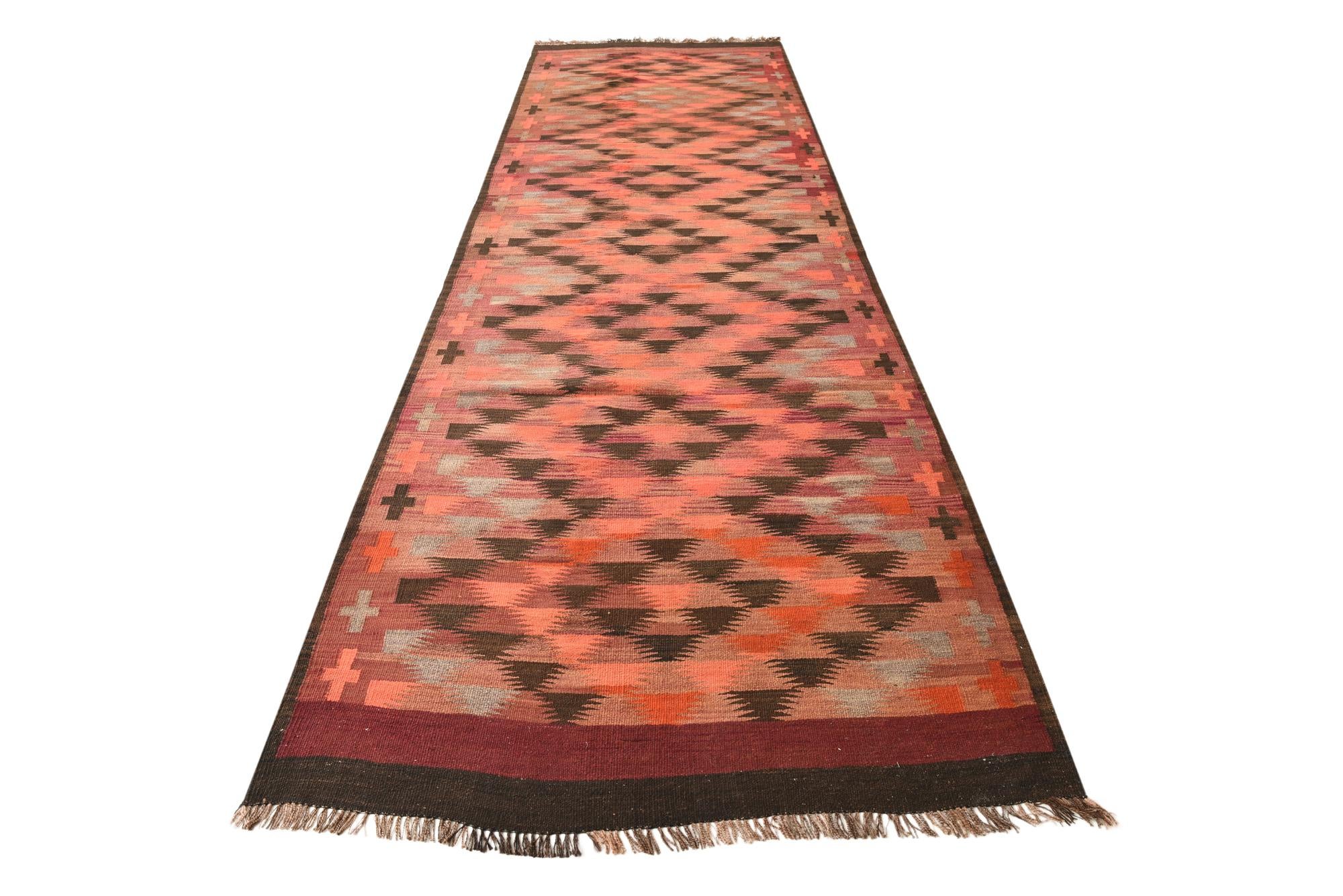 4' 2 x 14' Hand Woven Kilim Fars Wool Runner Rug