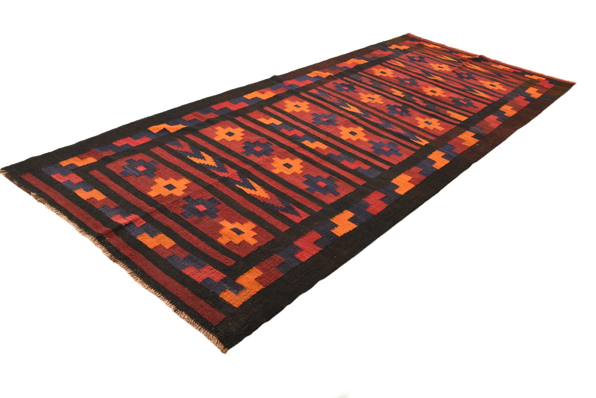 5' 3 x 12' 3 Hand Woven Kilim Fars Wool Runner Rug