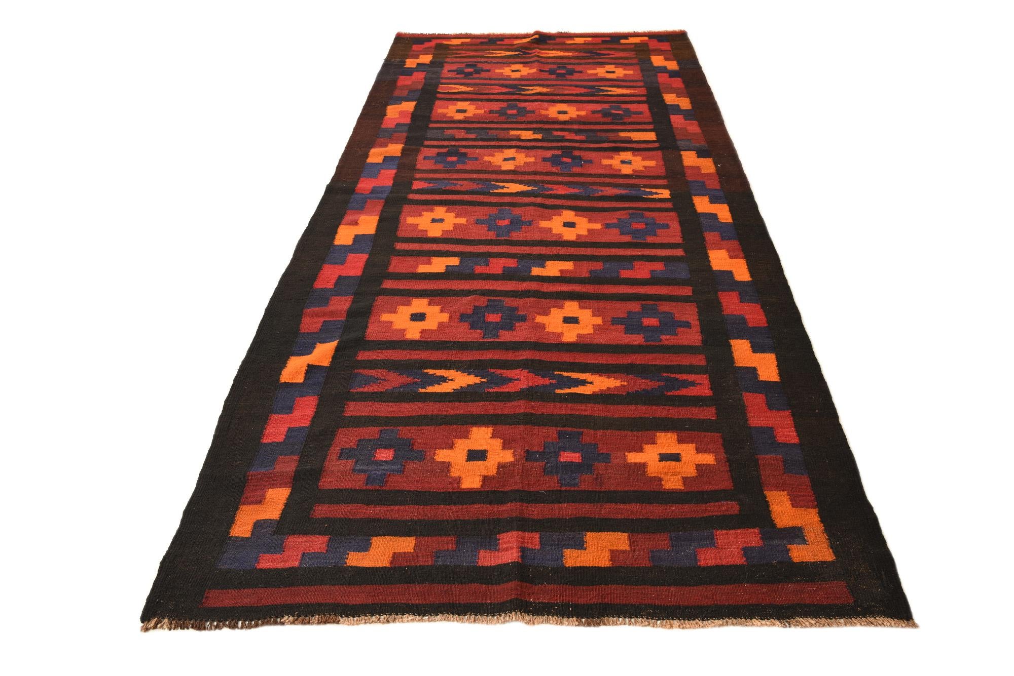 5' 3 x 12' 3 Hand Woven Kilim Fars Wool Runner Rug