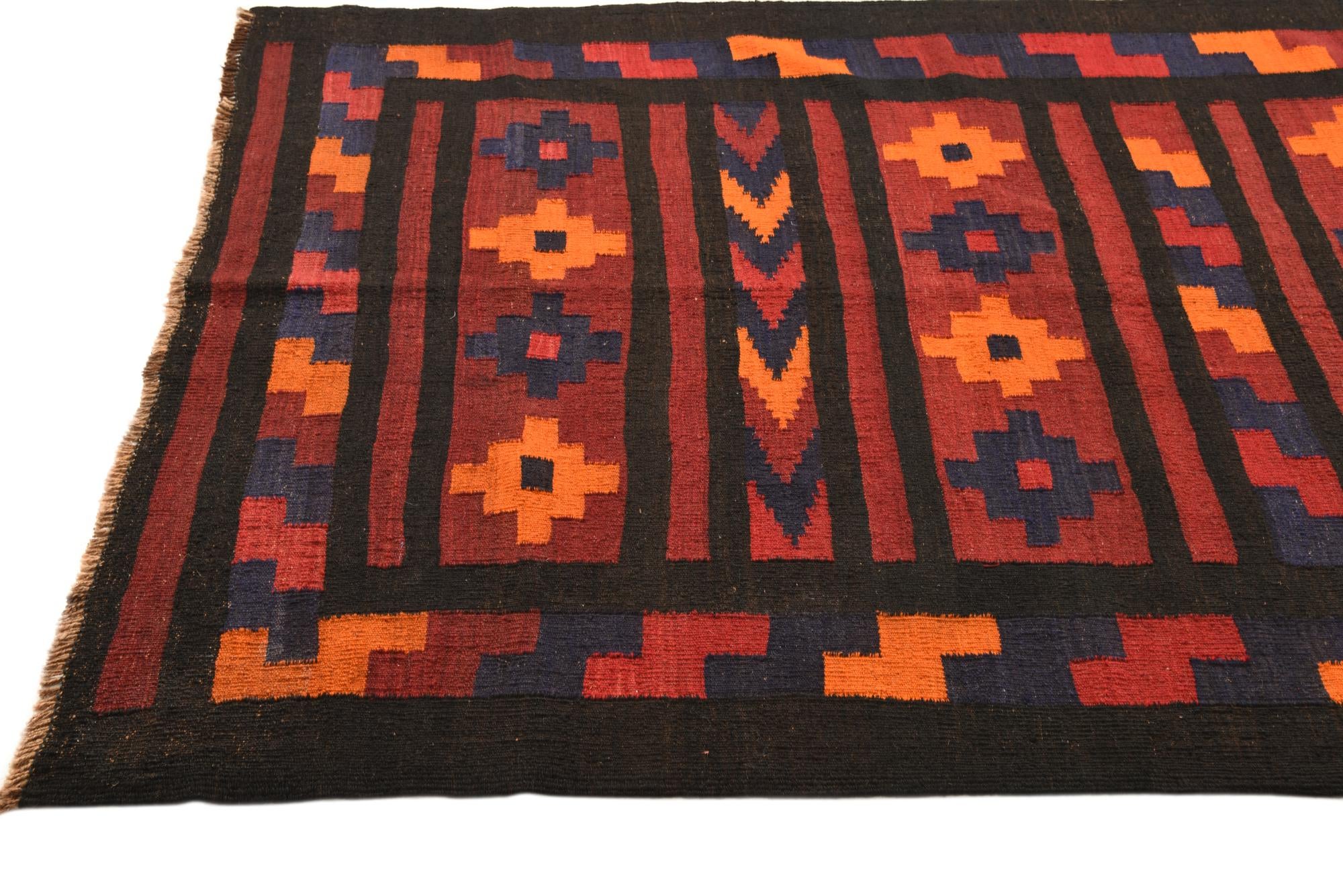 5' 3 x 12' 3 Hand Woven Kilim Fars Wool Runner Rug