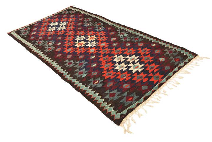 4' 3 x 8' 5 Hand Woven Kilim Fars Wool Runner Rug