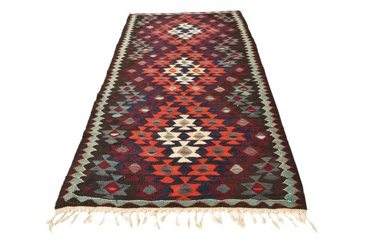 Detail image of 4' 3 x 8' 5 Hand Woven Kilim Fars Wool Runner Rug