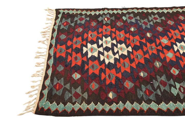 4' 3 x 8' 5 Hand Woven Kilim Fars Wool Runner Rug