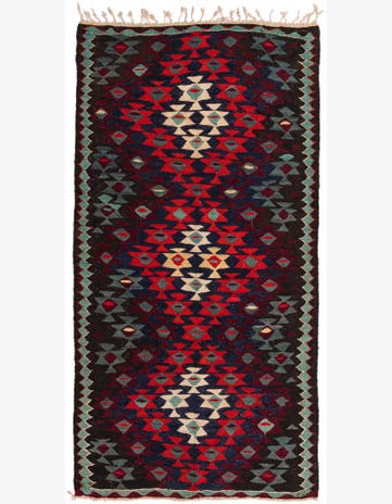 4' 3 x 8' 5 Hand Woven Kilim Fars Wool Runner Rug