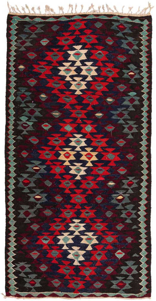 4' 3 x 8' 5 Hand Woven Kilim Fars Wool Runner Rug