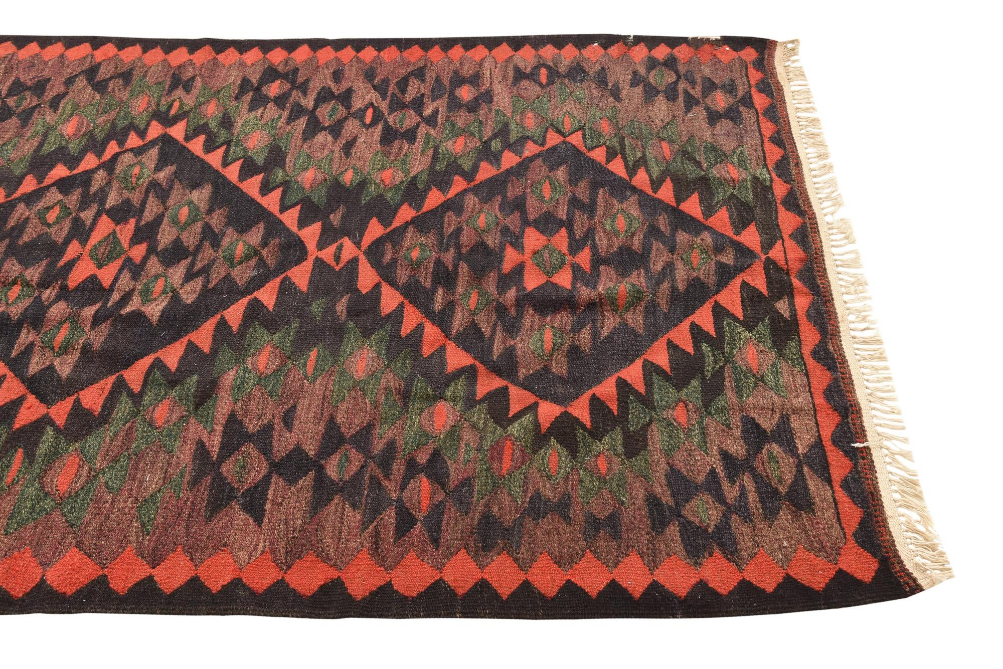 4' 5 x 8' 4 Hand Woven Kilim Fars Wool Runner Rug