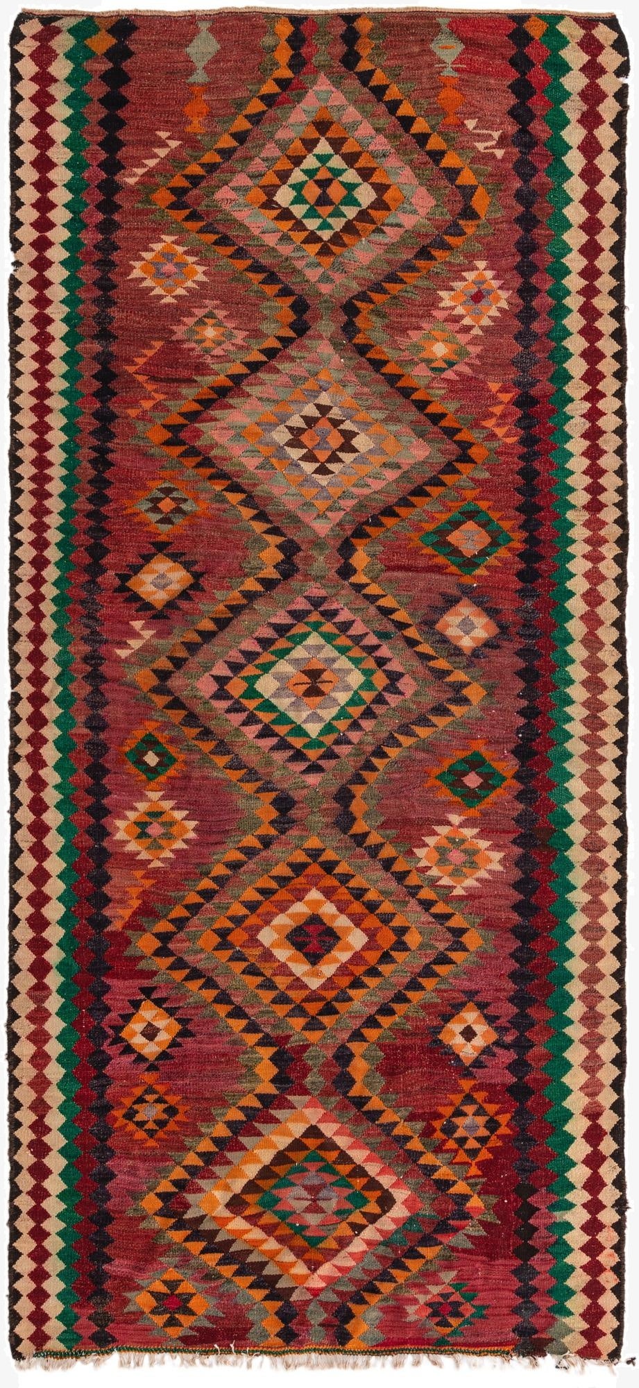 4' 6 x 9' 8  Hand Woven Kilim Fars Wool Runner Rug