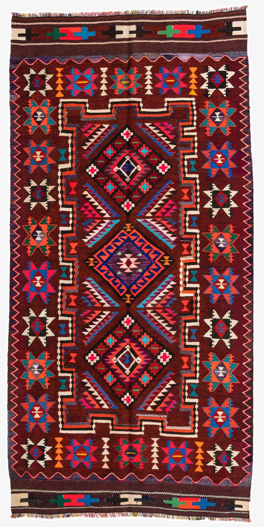 4' 7 x 9' 4  Hand Knotted Kilim Fars Persian Wool Runner Rug