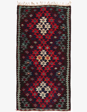 4' 3 x 8' 5 Hand Woven Kilim Fars Wool Runner Rug