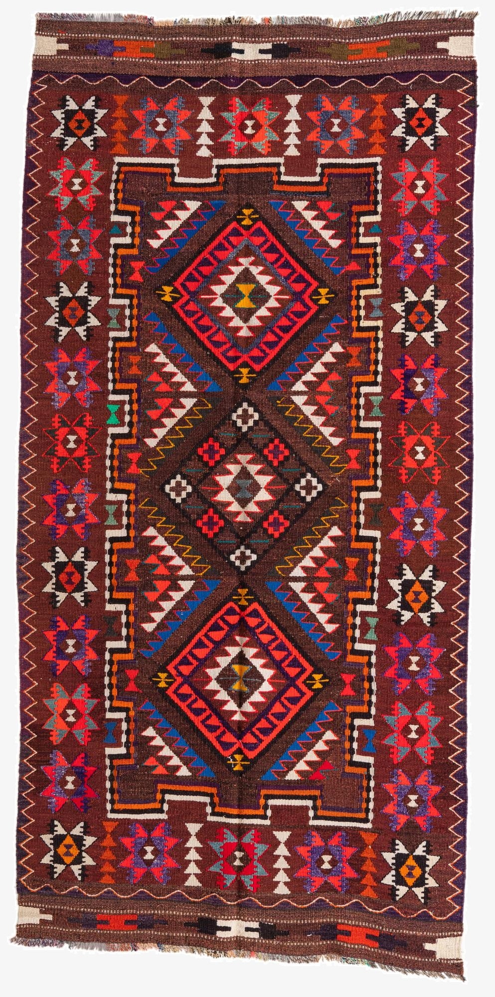 4' 7 x 9' 4  Hand Knotted Kilim Fars Persian Wool Runner Rug