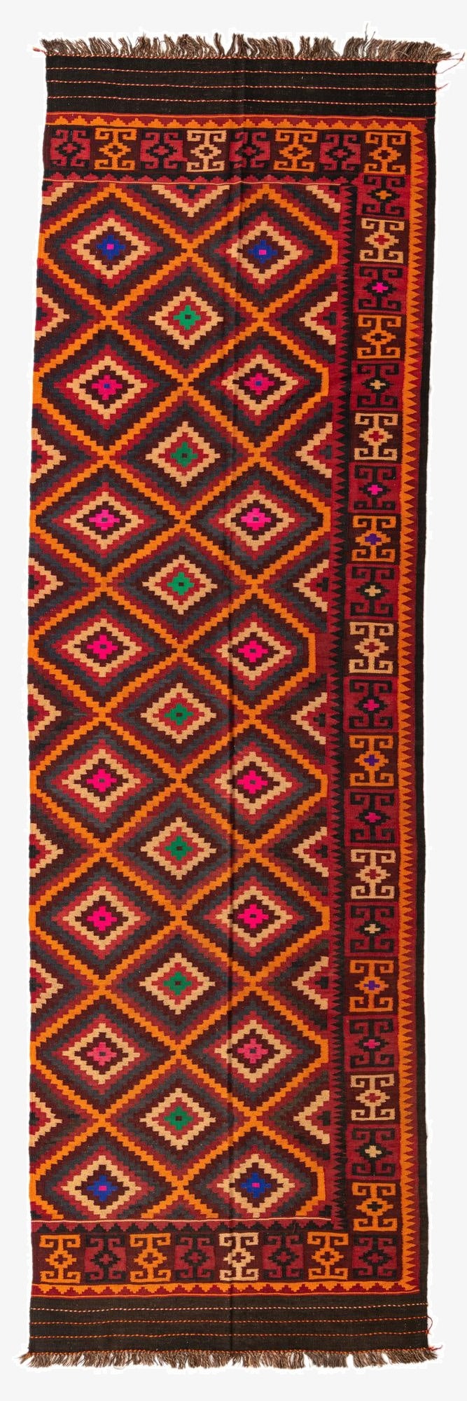 4' 3 x 14'  Hand Woven Kilim Fars Wool Runner Rug