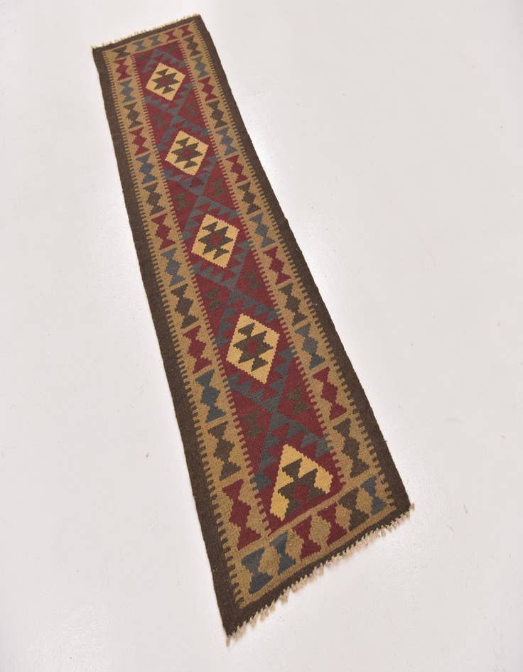 Detail image of 2' x 6' 4  Hand Woven Kilim Maymana Wool Runner Rug