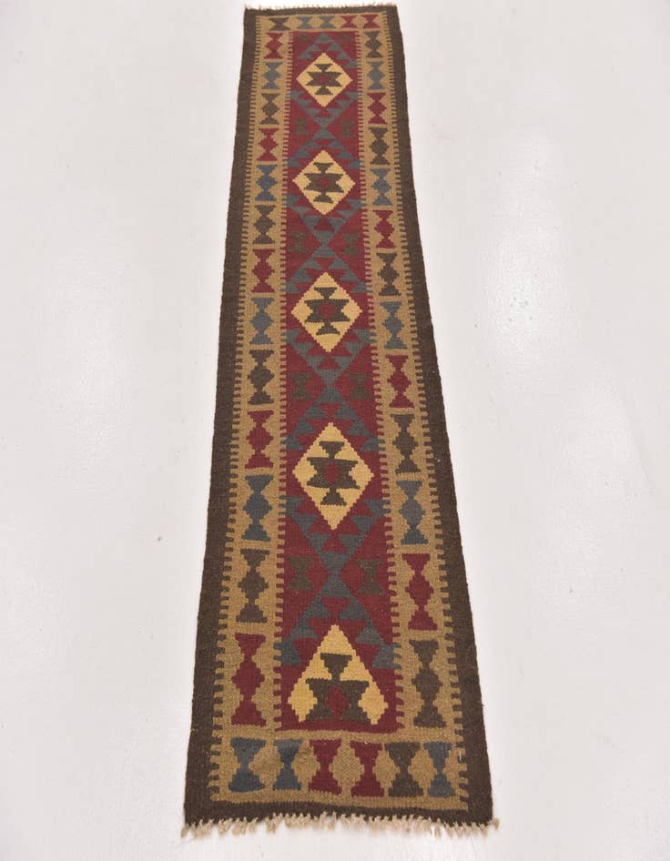 Detail image of 2' x 6' 4  Hand Woven Kilim Maymana Wool Runner Rug