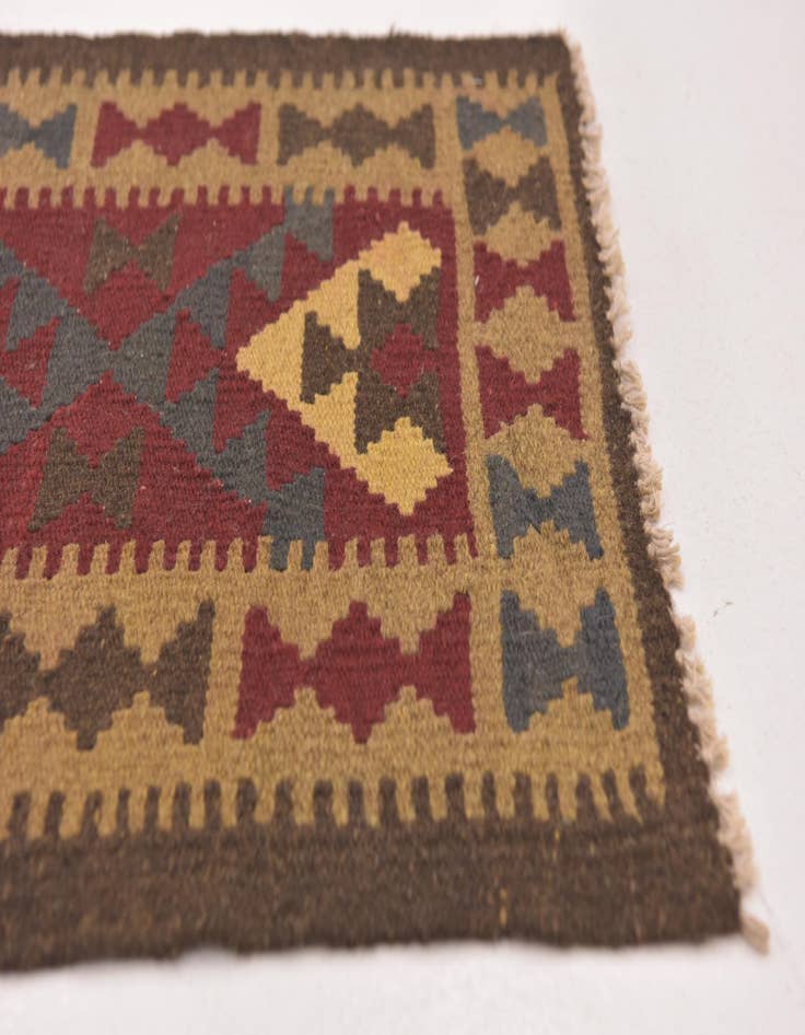 Detail image of 2' x 6' 4  Hand Woven Kilim Maymana Wool Runner Rug