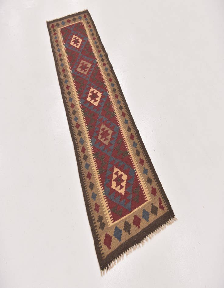 Detail image of 2' x 6' 6  Hand Woven Kilim Maymana Wool Runner Rug