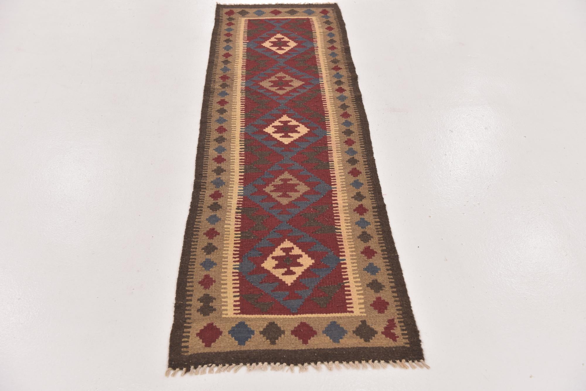 2' x 6' 6 Hand Woven Kilim Maymana Wool Runner Rug