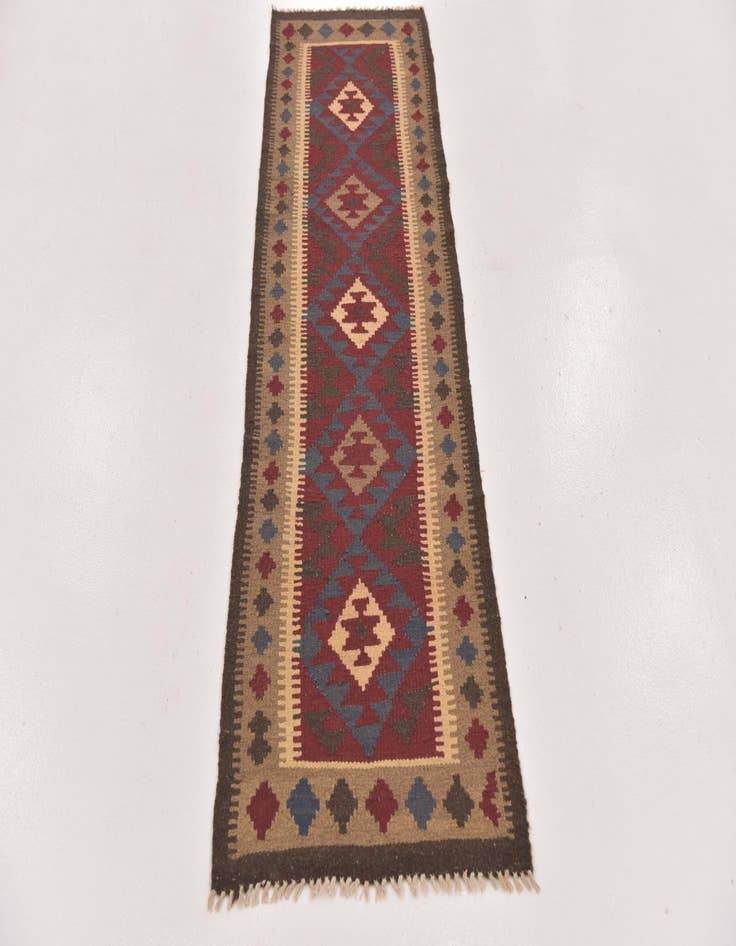 Detail image of 2' x 6' 6  Hand Woven Kilim Maymana Wool Runner Rug