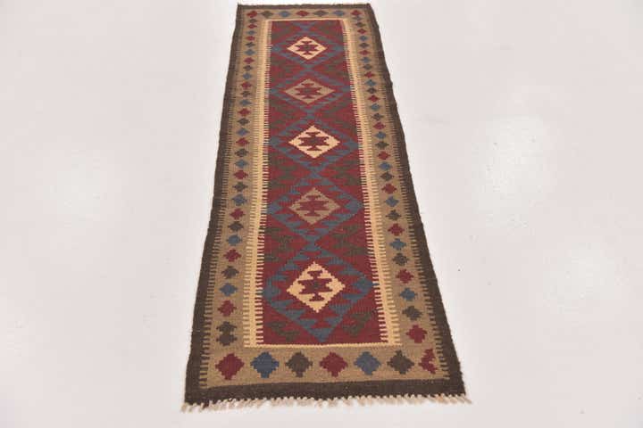 2' x 6' 6 Hand Woven Kilim Maymana Wool Runner Rug