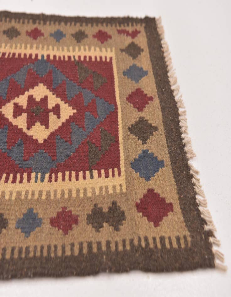 Detail image of 2' x 6' 6  Hand Woven Kilim Maymana Wool Runner Rug
