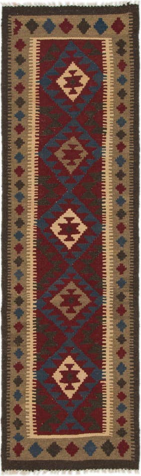 Detail image of 2' x 6' 6 Hand Woven Kilim Maymana Wool Runner Rug
