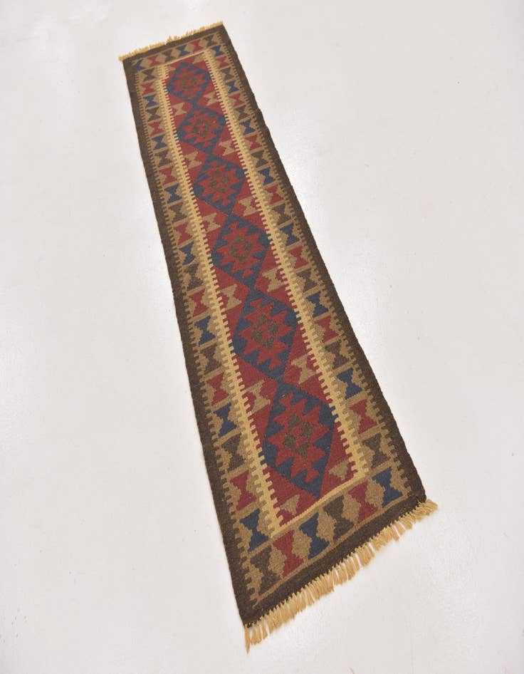 Detail image of 2' x 6' 5  Hand Woven Kilim Maymana Wool Runner Rug