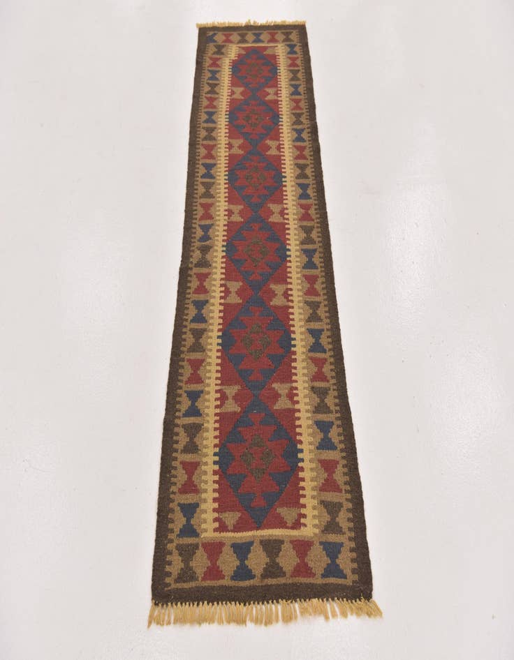 Detail image of 2' x 6' 5  Hand Woven Kilim Maymana Wool Runner Rug