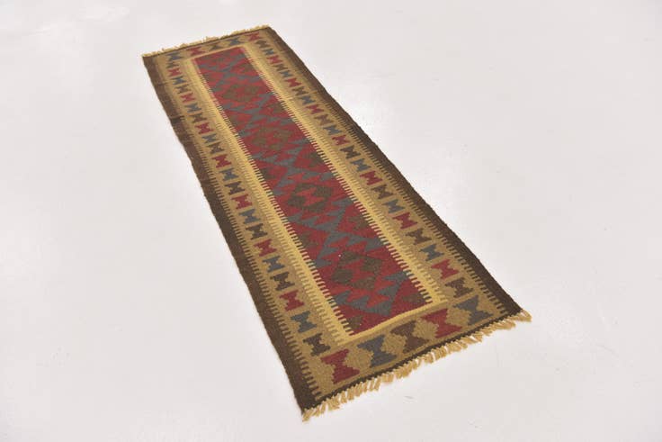 Detail image of 2' x 6' 4 Hand Woven Kilim Maymana Wool Runner Rug