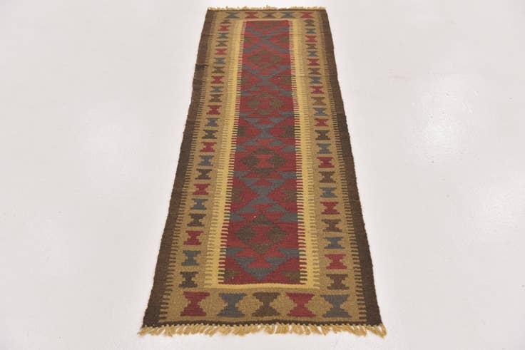 Detail image of 2' x 6' 4 Hand Woven Kilim Maymana Wool Runner Rug